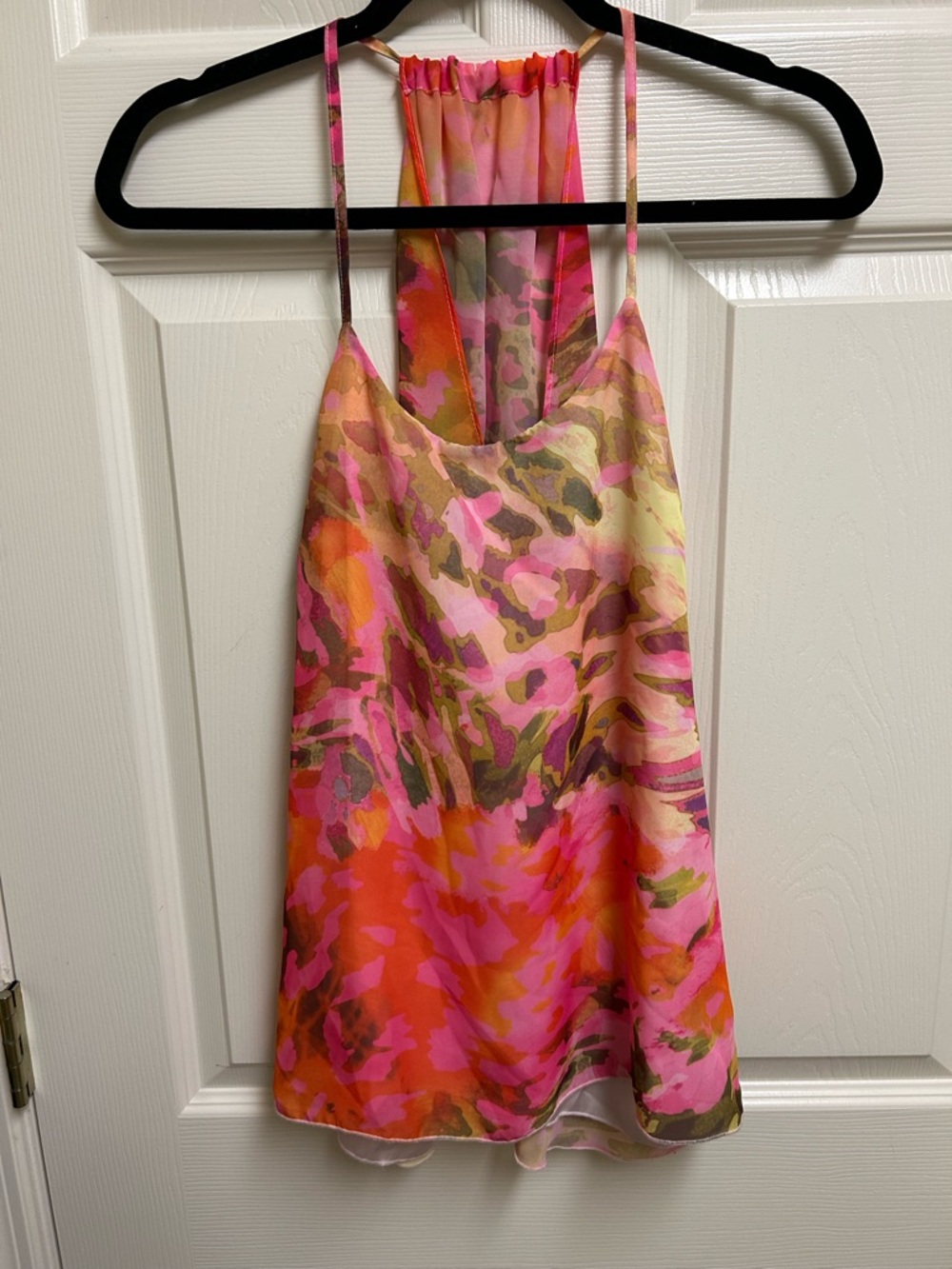 Jennifer Lopez Pink and Orange Printed Silk Cami
